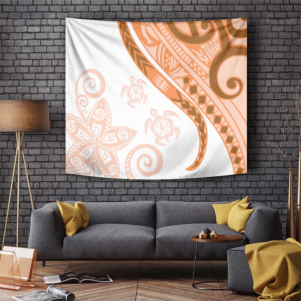 Orange Polynesian Tribal Turtle Floral Pattern Tapestry