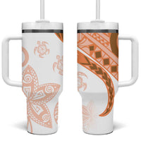 Orange Polynesian Tribal Turtle Floral Pattern Tumbler With Handle LT05 One Size: 40 oz Orange - Polynesian Pride