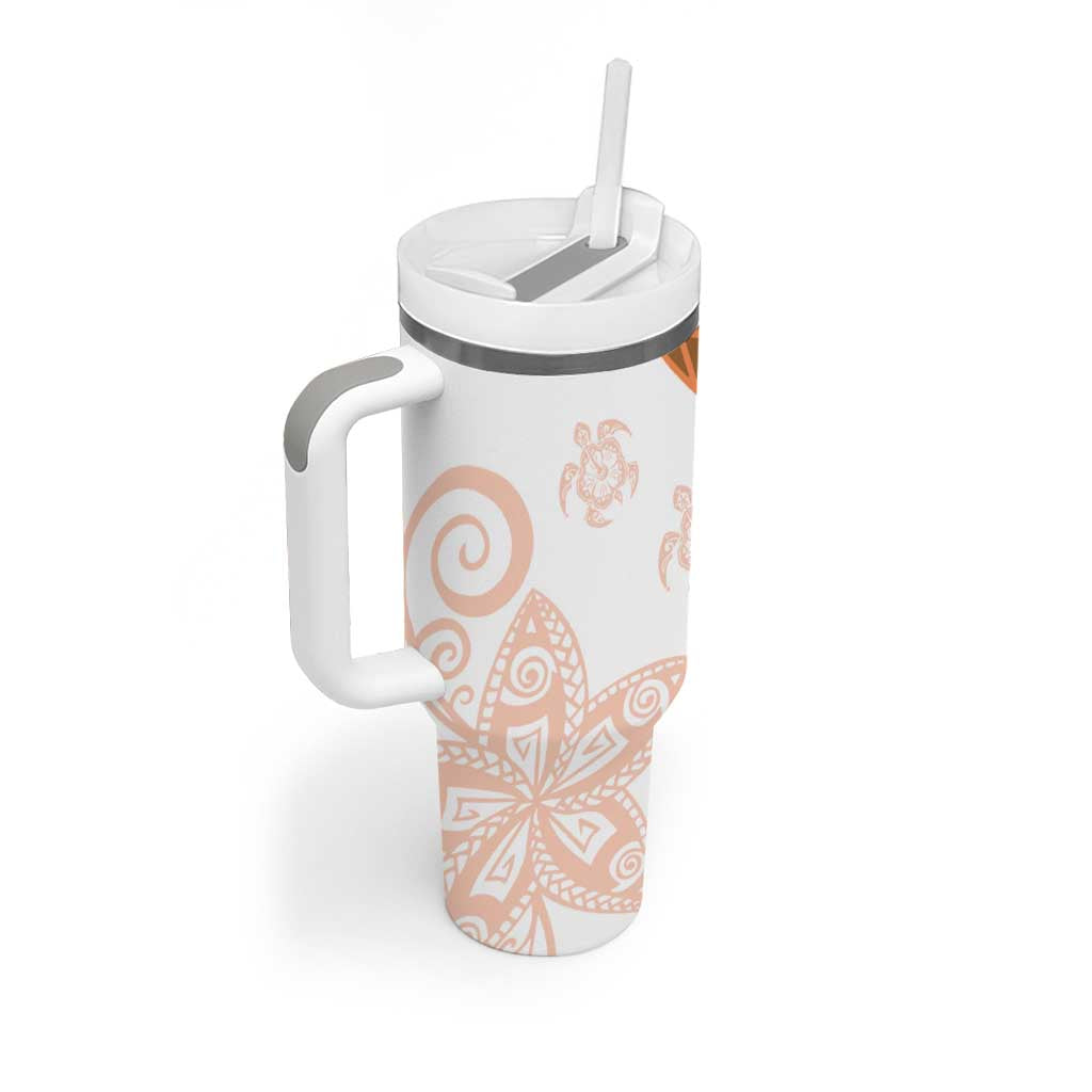 Orange Polynesian Tribal Turtle Floral Pattern Tumbler With Handle LT05 - Polynesian Pride