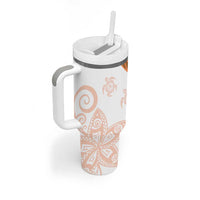 Orange Polynesian Tribal Turtle Floral Pattern Tumbler With Handle LT05 - Polynesian Pride