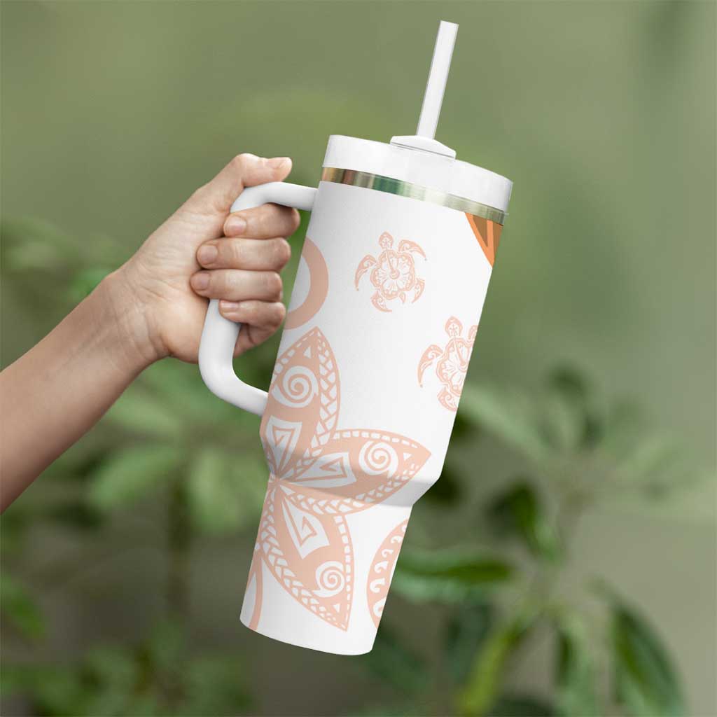 Orange Polynesian Tribal Turtle Floral Pattern Tumbler With Handle LT05 - Polynesian Pride