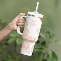 Orange Polynesian Tribal Turtle Floral Pattern Tumbler With Handle LT05 - Polynesian Pride