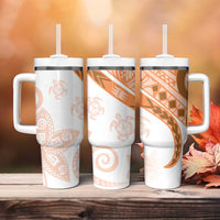 Orange Polynesian Tribal Turtle Floral Pattern Tumbler With Handle LT05 - Polynesian Pride