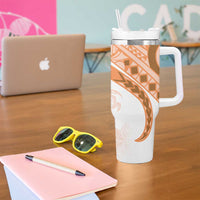 Orange Polynesian Tribal Turtle Floral Pattern Tumbler With Handle LT05 - Polynesian Pride