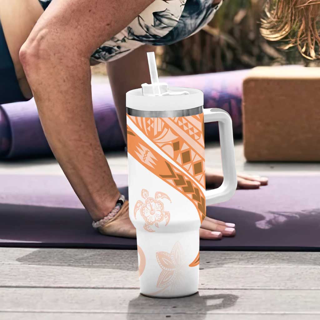 Orange Polynesian Tribal Turtle Floral Pattern Tumbler With Handle LT05 - Polynesian Pride