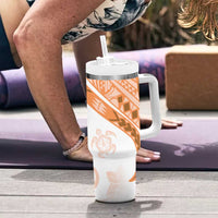 Orange Polynesian Tribal Turtle Floral Pattern Tumbler With Handle LT05 - Polynesian Pride