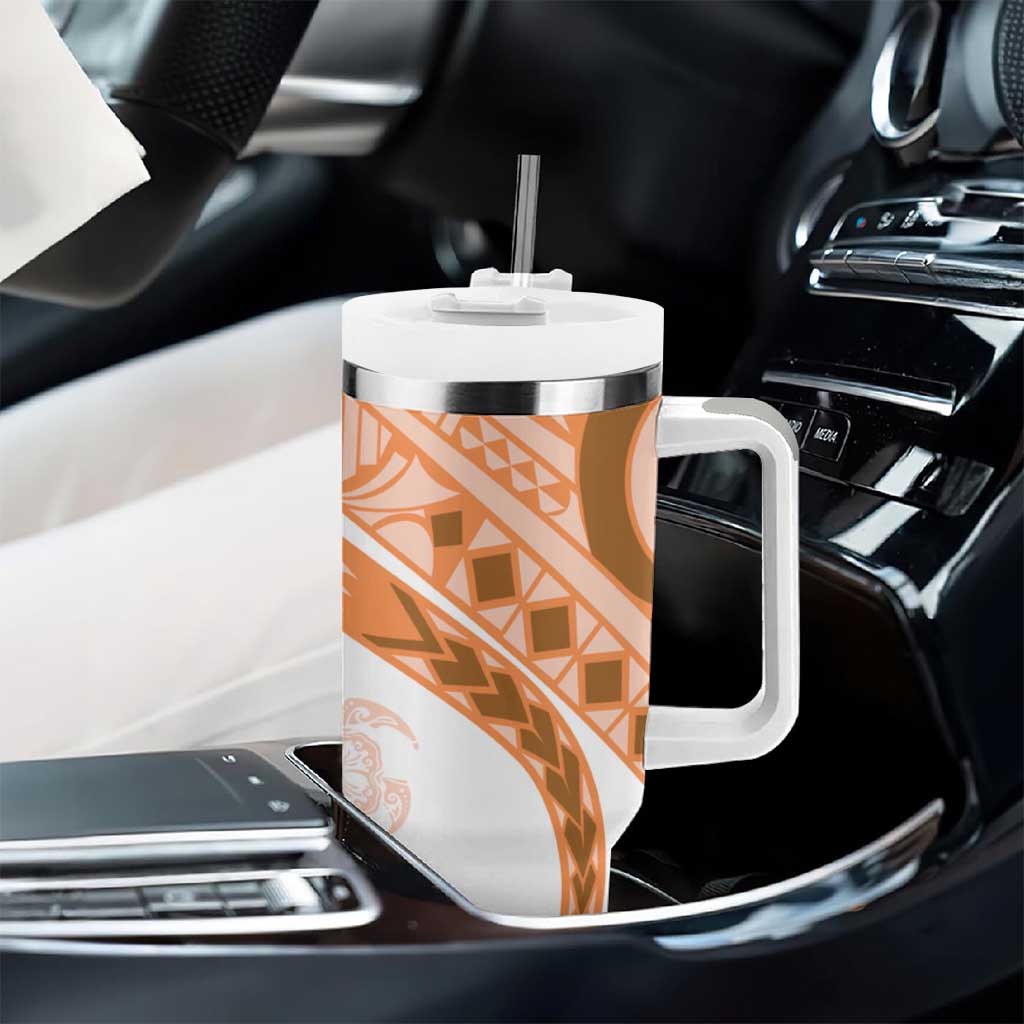 Orange Polynesian Tribal Turtle Floral Pattern Tumbler With Handle LT05 - Polynesian Pride