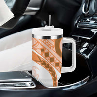 Orange Polynesian Tribal Turtle Floral Pattern Tumbler With Handle LT05 - Polynesian Pride