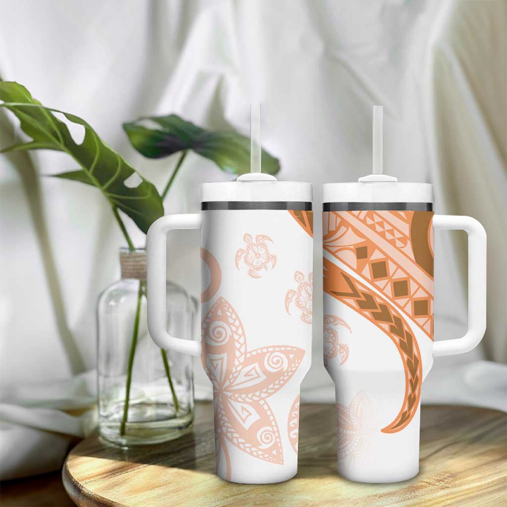 Orange Polynesian Tribal Turtle Floral Pattern Tumbler With Handle LT05 - Polynesian Pride