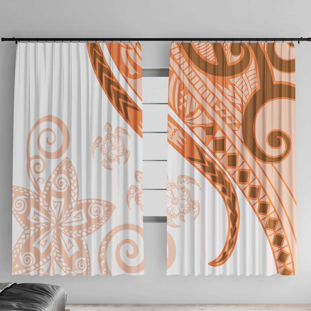 Orange Polynesian Tribal Turtle Floral Pattern Window Curtain