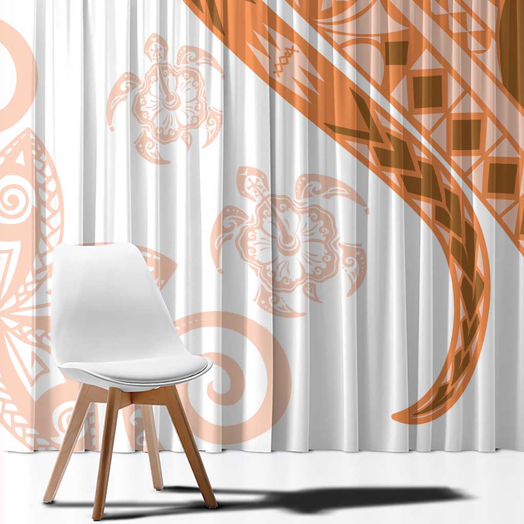 Orange Polynesian Tribal Turtle Floral Pattern Window Curtain
