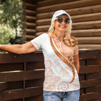 Orange Polynesian Tribal Turtle Floral Pattern Women Polo Shirt