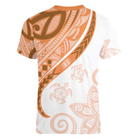Orange Polynesian Tribal Turtle Floral Pattern Women V-Neck T-Shirt LT05 - Polynesian Pride