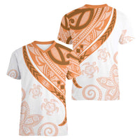 Orange Polynesian Tribal Turtle Floral Pattern Women V-Neck T-Shirt LT05 - Polynesian Pride