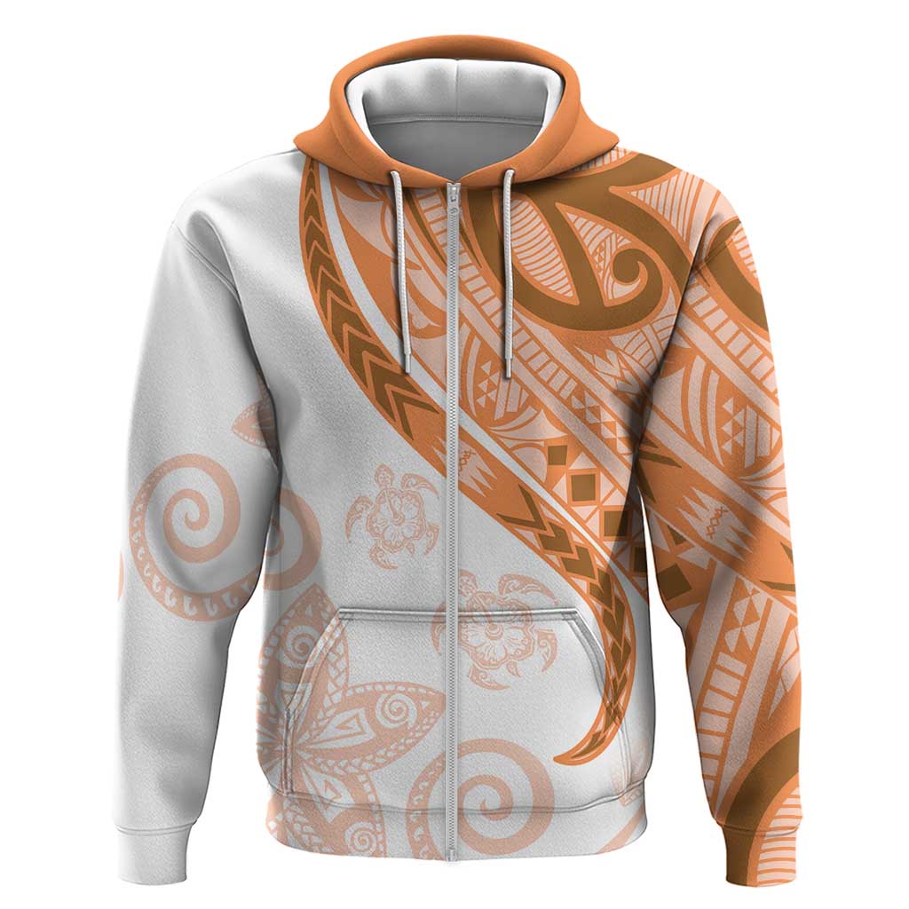 Orange Polynesian Tribal Turtle Floral Pattern Zip Hoodie
