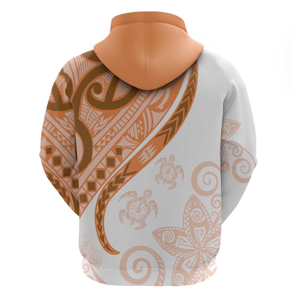 Orange Polynesian Tribal Turtle Floral Pattern Zip Hoodie