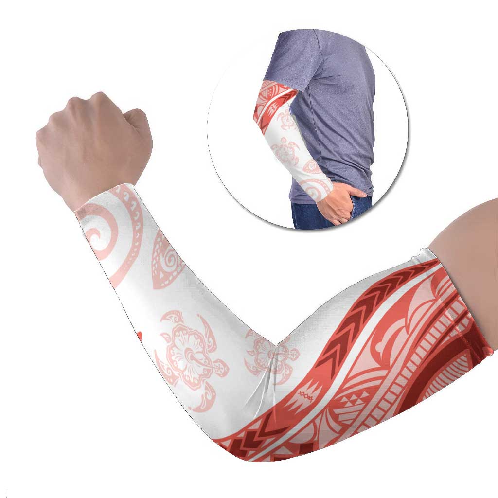 Coral Red Polynesian Tribal Turtle Floral Pattern Arm Sleeves - Polynesian Pride