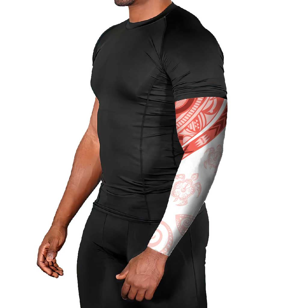 Coral Red Polynesian Tribal Turtle Floral Pattern Arm Sleeves - Polynesian Pride