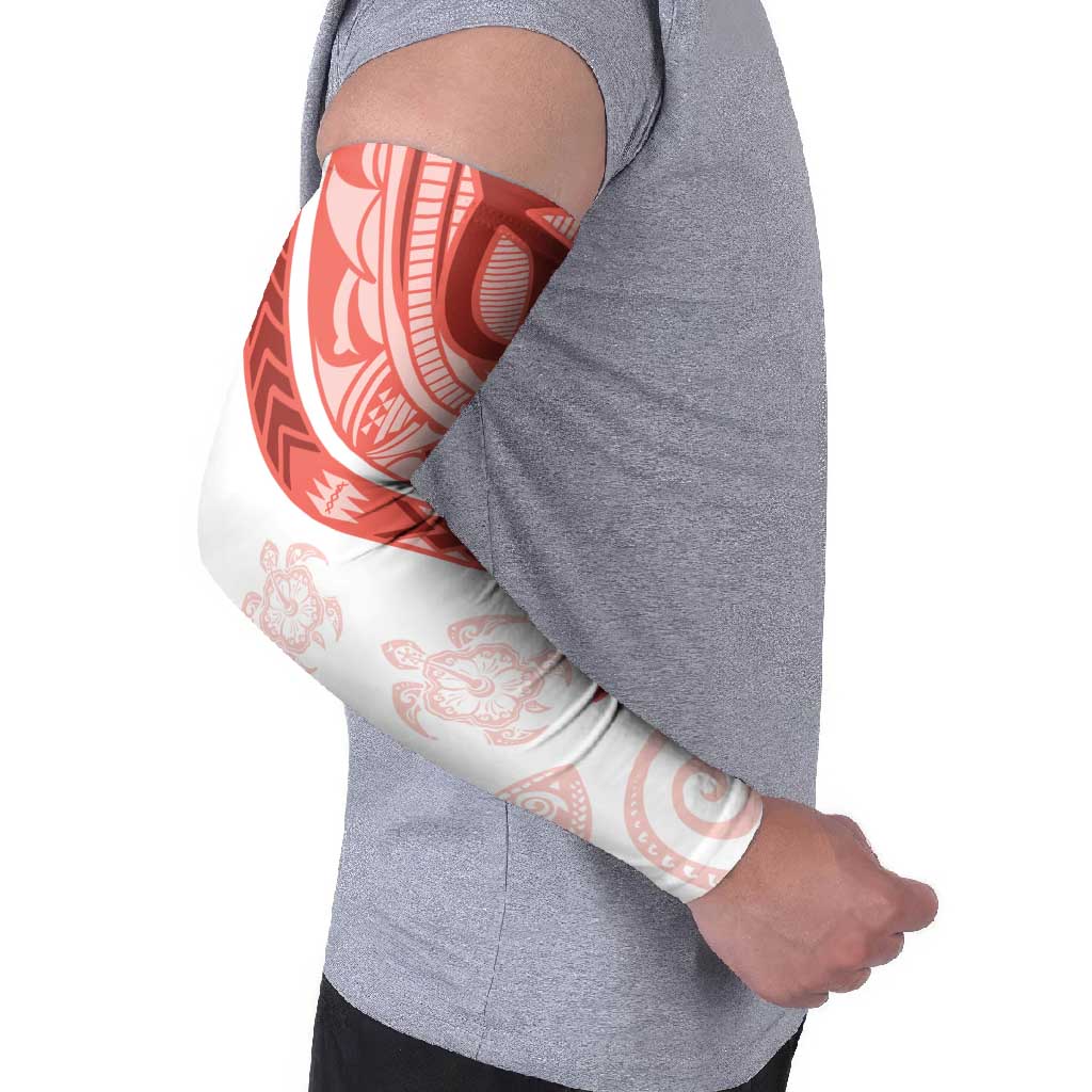 Coral Red Polynesian Tribal Turtle Floral Pattern Arm Sleeves - Polynesian Pride