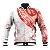Coral Red Polynesian Tribal Turtle Floral Pattern Baseball Jacket