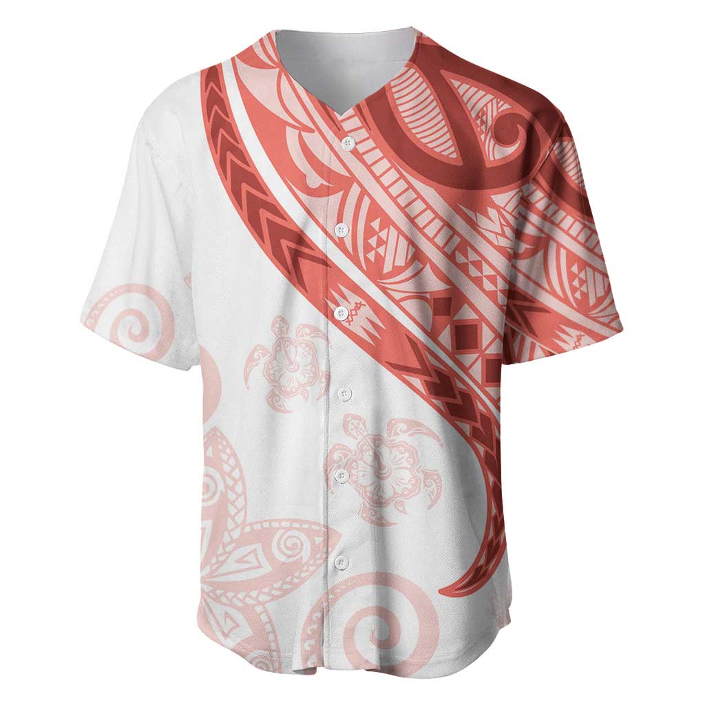 Coral Red Polynesian Tribal Turtle Floral Pattern Baseball Jersey LT05 Red - Polynesian Pride