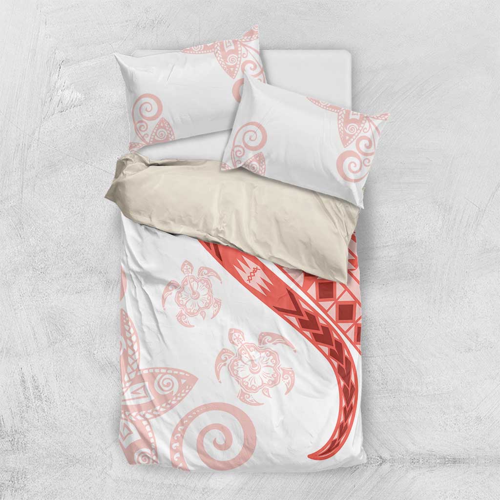 Coral Red Polynesian Tribal Turtle Floral Pattern Bedding Set