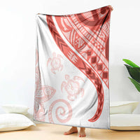 Coral Red Polynesian Tribal Turtle Floral Pattern Blanket