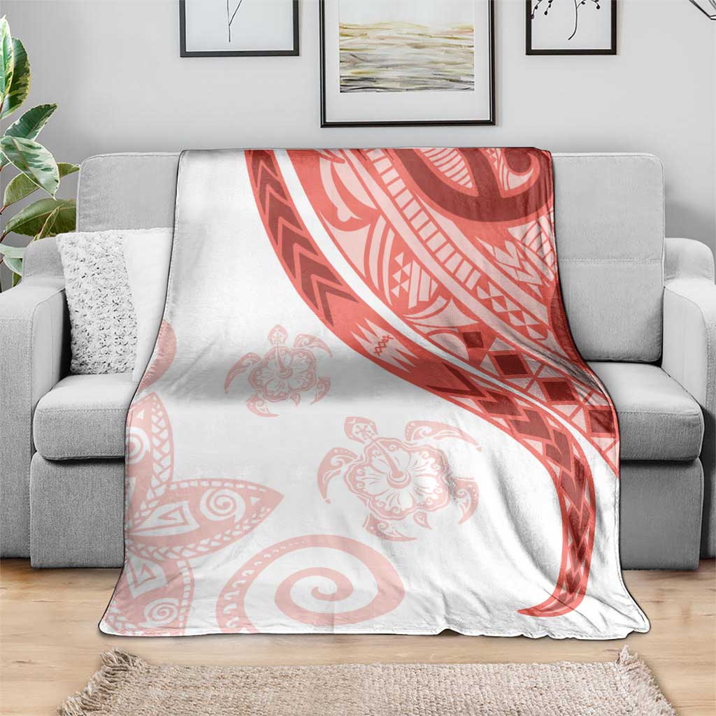 Coral Red Polynesian Tribal Turtle Floral Pattern Blanket