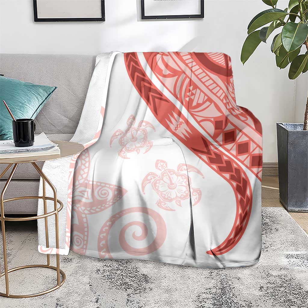 Coral Red Polynesian Tribal Turtle Floral Pattern Blanket