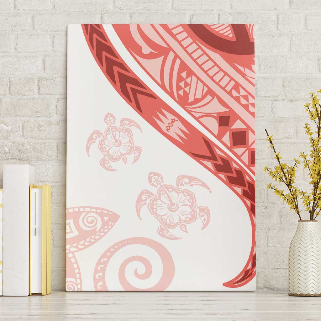 Coral Red Polynesian Tribal Turtle Floral Pattern Canvas Wall Art