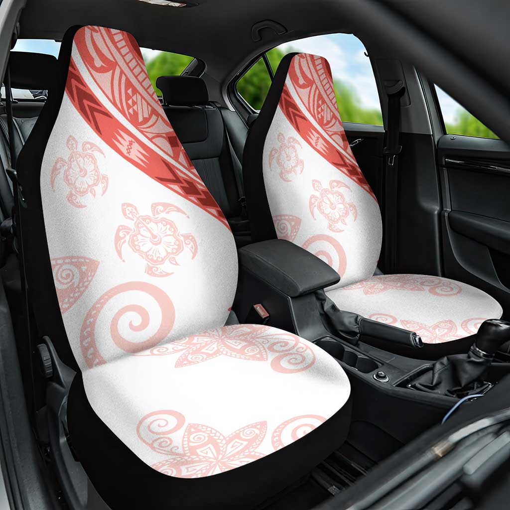 Coral Red Polynesian Tribal Turtle Floral Pattern Car Seat Cover