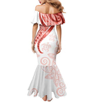 Coral Red Polynesian Tribal Turtle Floral Pattern Family Matching Mermaid Dress and Hawaiian Shirt LT05 - Polynesian Pride