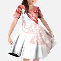 Coral Red Polynesian Tribal Turtle Floral Pattern Family Matching Off Shoulder Maxi Dress and Hawaiian Shirt LT05 Daughter's Dress Red - Polynesian Pride