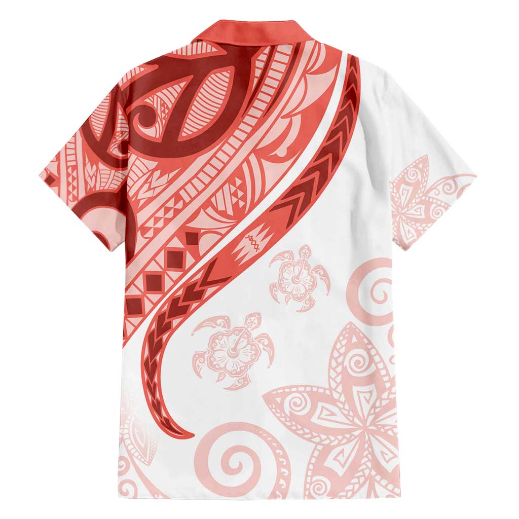 Coral Red Polynesian Tribal Turtle Floral Pattern Family Matching Off Shoulder Maxi Dress and Hawaiian Shirt LT05 - Polynesian Pride