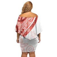 Coral Red Polynesian Tribal Turtle Floral Pattern Family Matching Off Shoulder Short Dress and Hawaiian Shirt LT05 - Polynesian Pride