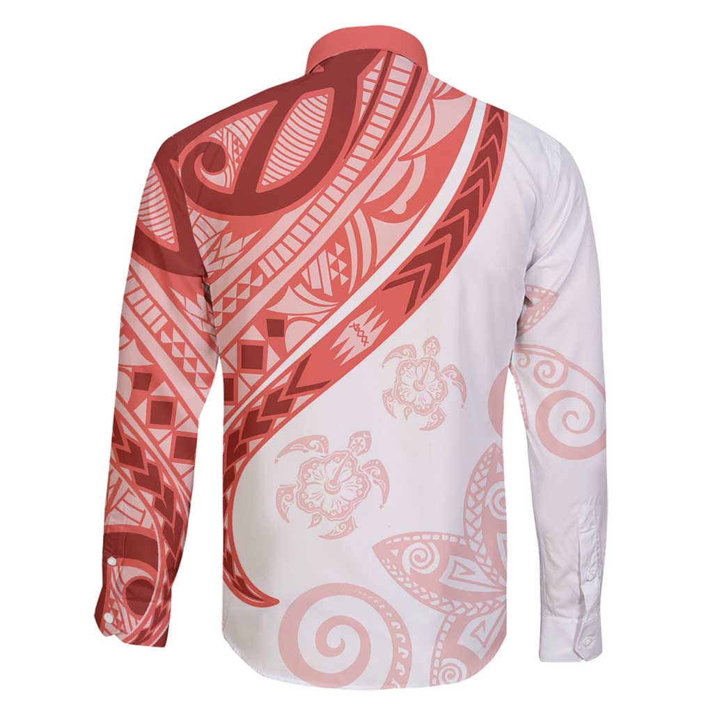 Coral Red Polynesian Tribal Turtle Floral Pattern Family Matching Puletasi and Hawaiian Shirt LT05 - Polynesian Pride