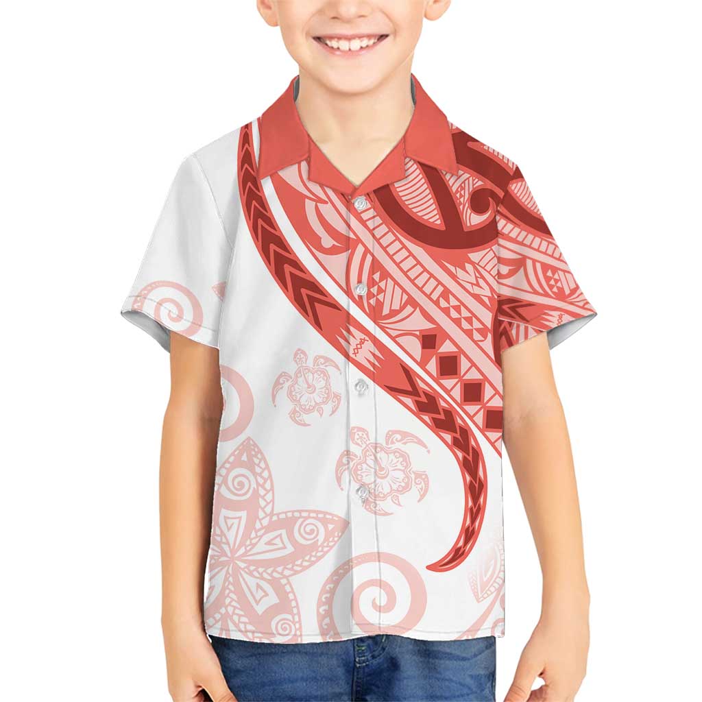 Coral Red Polynesian Tribal Turtle Floral Pattern Family Matching Puletasi and Hawaiian Shirt LT05 Son's Shirt Red - Polynesian Pride