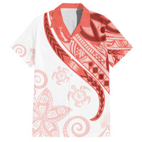 Coral Red Polynesian Tribal Turtle Floral Pattern Family Matching Summer Maxi Dress and Hawaiian Shirt LT05 Dad's Shirt - Short Sleeve Red - Polynesian Pride