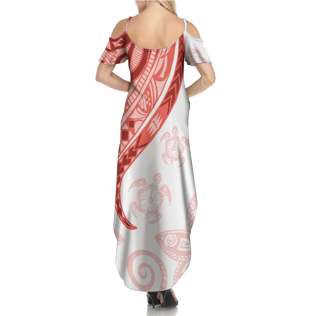 Coral Red Polynesian Tribal Turtle Floral Pattern Family Matching Summer Maxi Dress and Hawaiian Shirt LT05 - Polynesian Pride