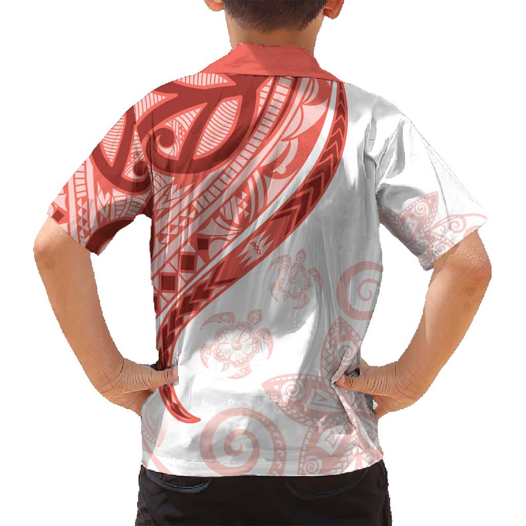 Coral Red Polynesian Tribal Turtle Floral Pattern Family Matching Tank Maxi Dress and Hawaiian Shirt LT05 - Polynesian Pride