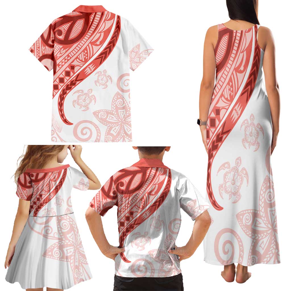 Coral Red Polynesian Tribal Turtle Floral Pattern Family Matching Tank Maxi Dress and Hawaiian Shirt LT05 - Polynesian Pride