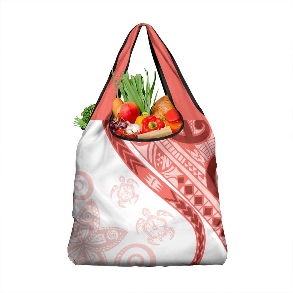 Coral Red Polynesian Tribal Turtle Floral Pattern Grocery Bag