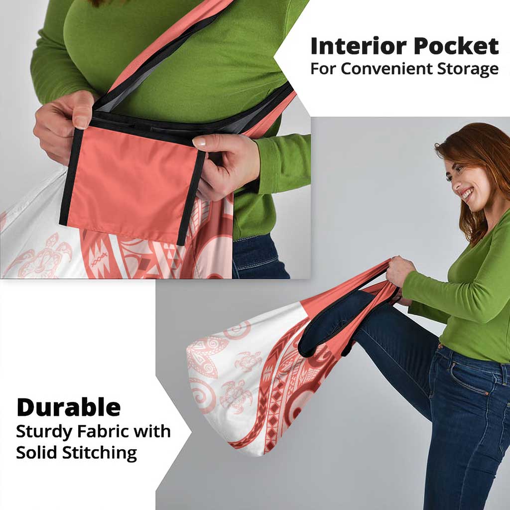 Coral Red Polynesian Tribal Turtle Floral Pattern Grocery Bag