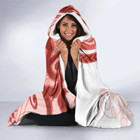 Coral Red Polynesian Tribal Turtle Floral Pattern Hooded Blanket