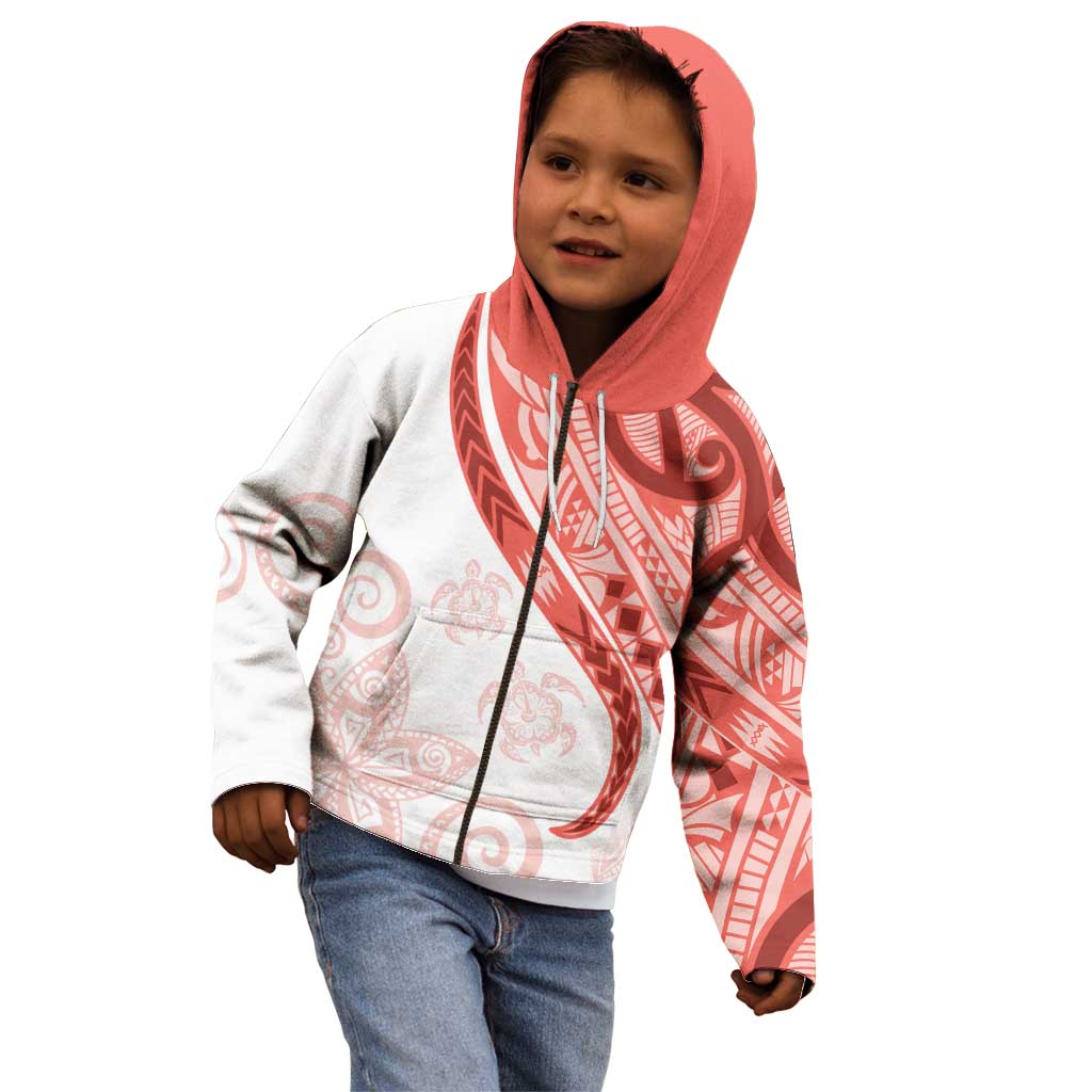 Coral Red Polynesian Tribal Turtle Floral Pattern Kid Hoodie