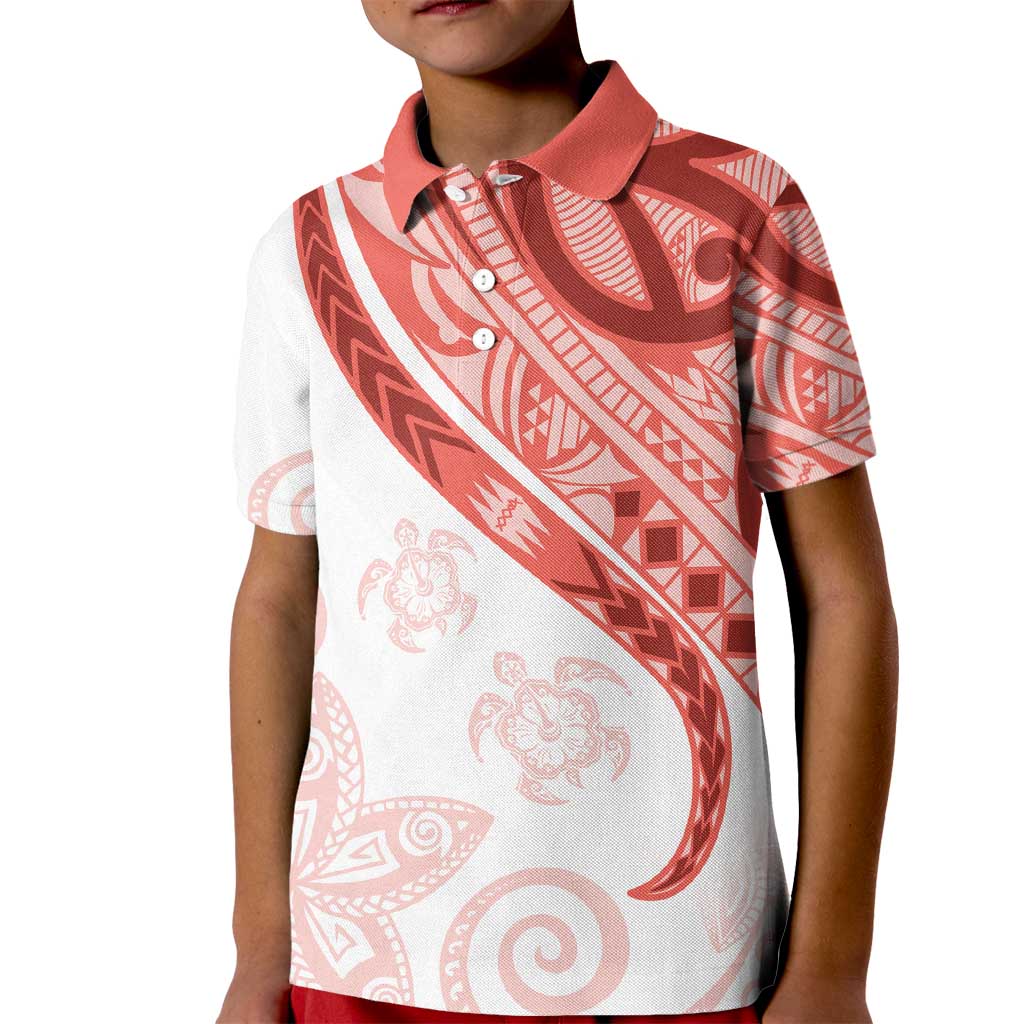 Coral Red Polynesian Tribal Turtle Floral Pattern Kid Polo Shirt LT05 Kid Red - Polynesian Pride