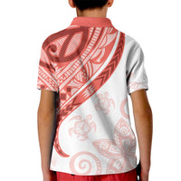 Coral Red Polynesian Tribal Turtle Floral Pattern Kid Polo Shirt LT05 - Polynesian Pride