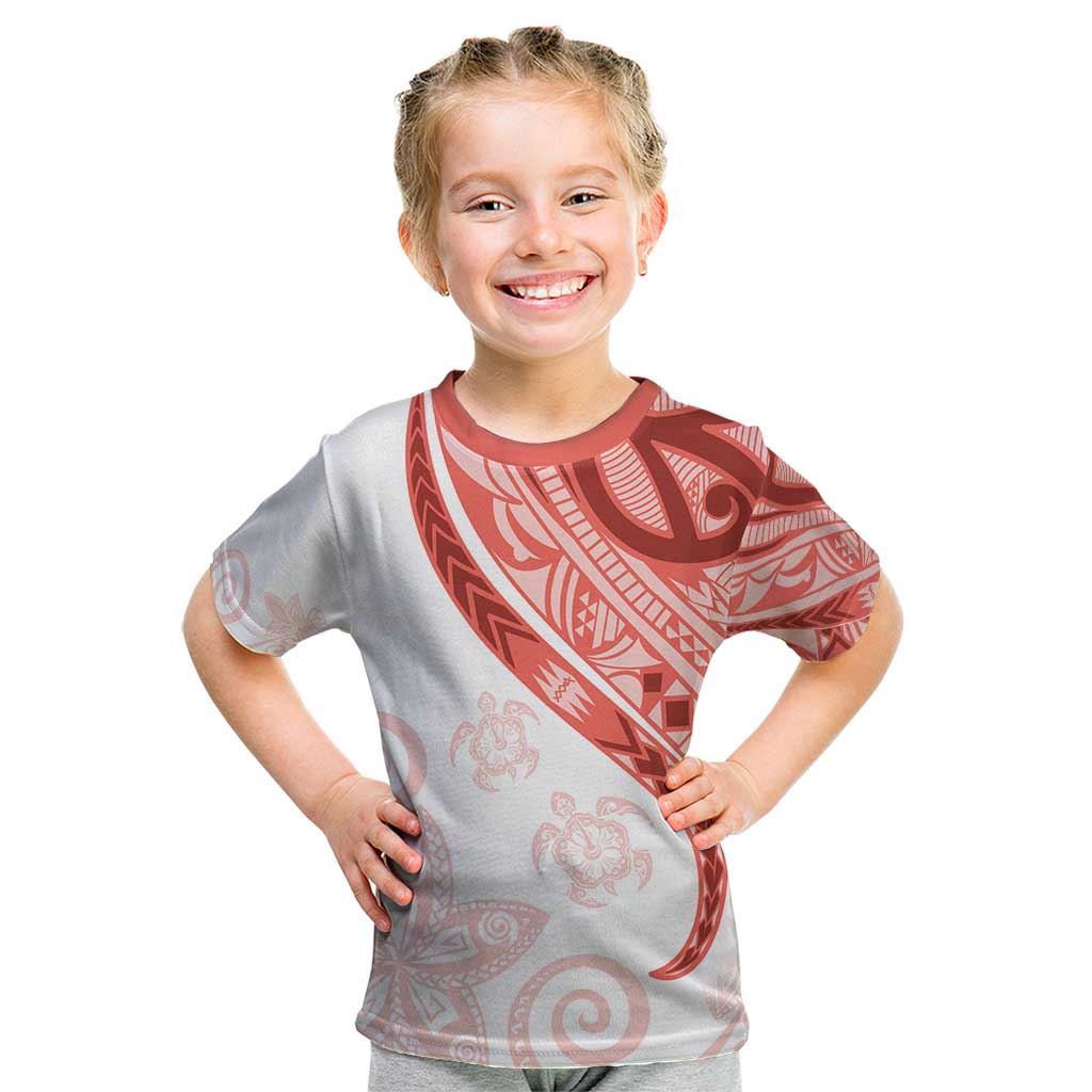 Coral Red Polynesian Tribal Turtle Floral Pattern Kid T Shirt LT05 Red - Polynesian Pride