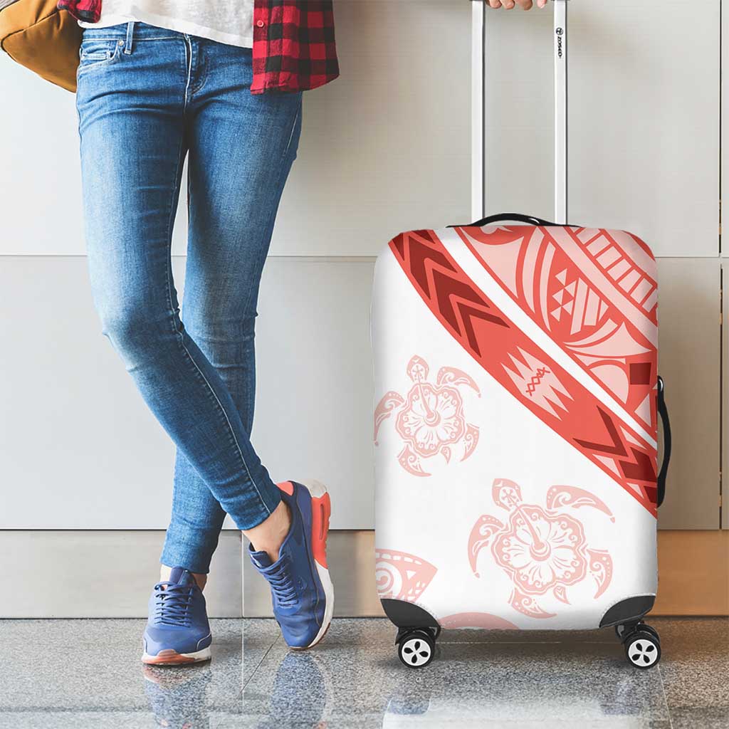 Coral Red Polynesian Tribal Turtle Floral Pattern Luggage Cover