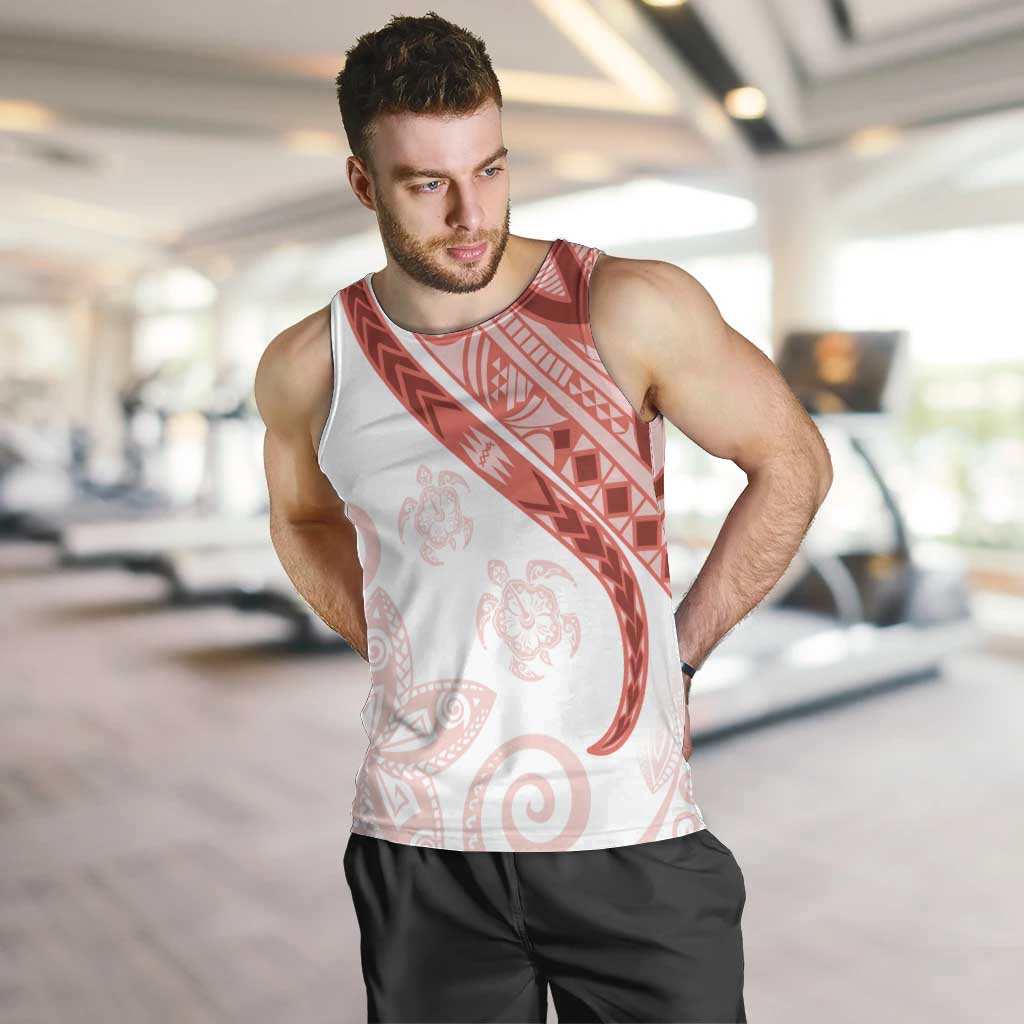 Coral Red Polynesian Tribal Turtle Floral Pattern Men Tank Top